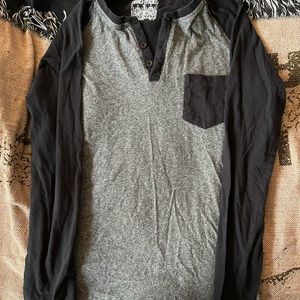 Black and grey long sleeve Henley shirt
